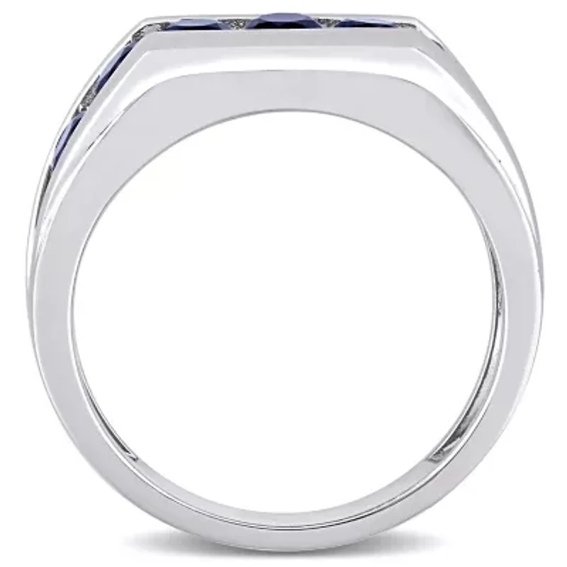 Lab Created Blue Sapphire Channel Set Men's Ring Sterling Silver
