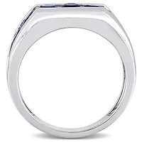 Lab Created Blue Sapphire Channel Set Men's Ring Sterling Silver