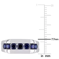 Lab Created Blue Sapphire Channel Set Men's Ring Sterling Silver