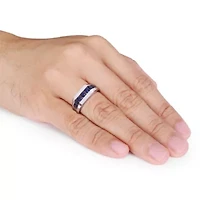 Lab Created Blue Sapphire Channel Set Men's Ring Sterling Silver