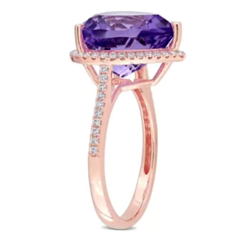 Heart Shape Amethyst and 1/3 CT TW Diamond Halo Ring 14k Rose Gold