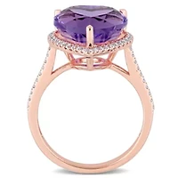 Heart Shape Amethyst and 1/3 CT TW Diamond Halo Ring 14k Rose Gold
