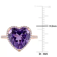 Heart Shape Amethyst and 1/3 CT TW Diamond Halo Ring 14k Rose Gold