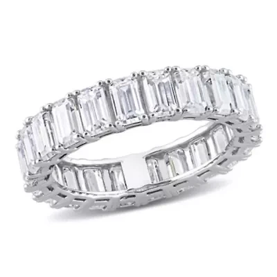 Lab Created Emerald Cut Moissanite Eternity Ring 14k White Gold