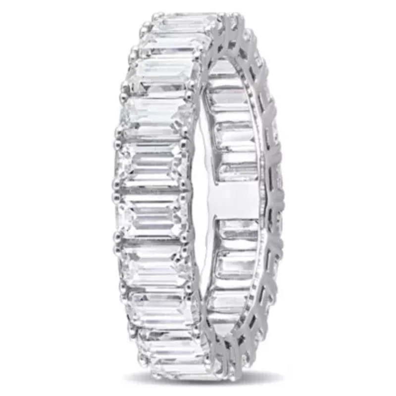 Lab Created Emerald Cut Moissanite Eternity Ring 14k White Gold