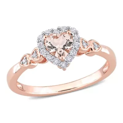 Morganite White Topaz and Diamond Accent Heart Ring Rose Plated Sterling Silver