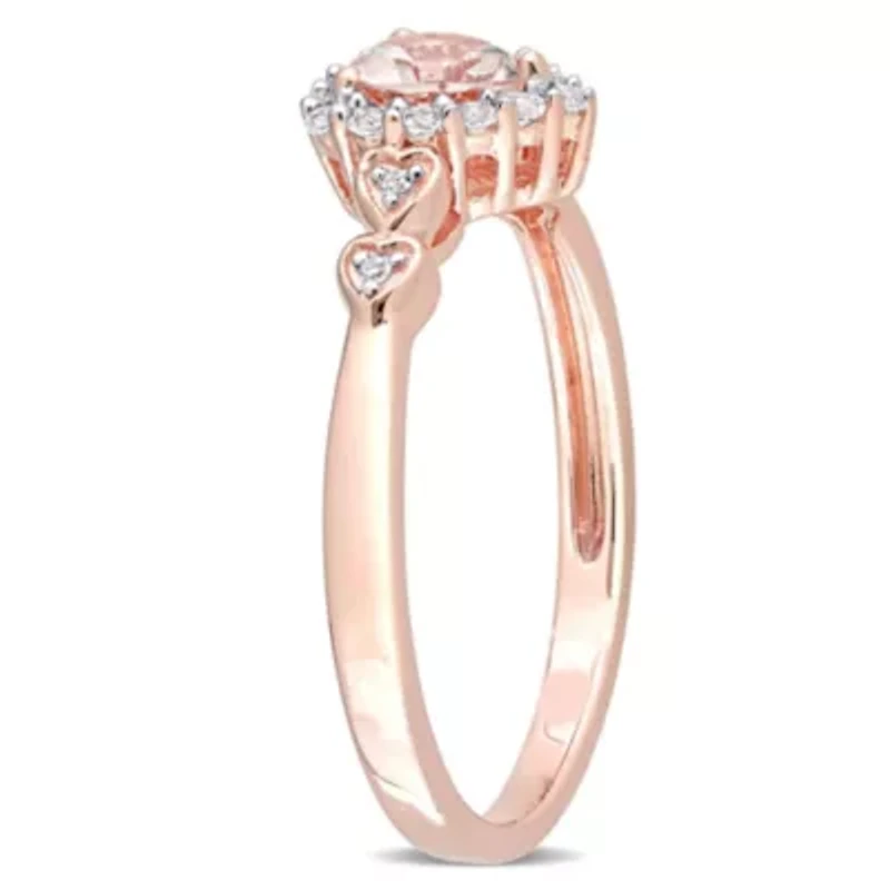 Morganite White Topaz and Diamond Accent Heart Ring Rose Plated Sterling Silver