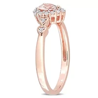 Morganite White Topaz and Diamond Accent Heart Ring Rose Plated Sterling Silver