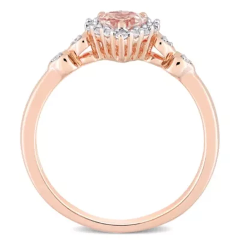 Morganite White Topaz and Diamond Accent Heart Ring Rose Plated Sterling Silver