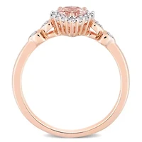 Morganite White Topaz and Diamond Accent Heart Ring Rose Plated Sterling Silver