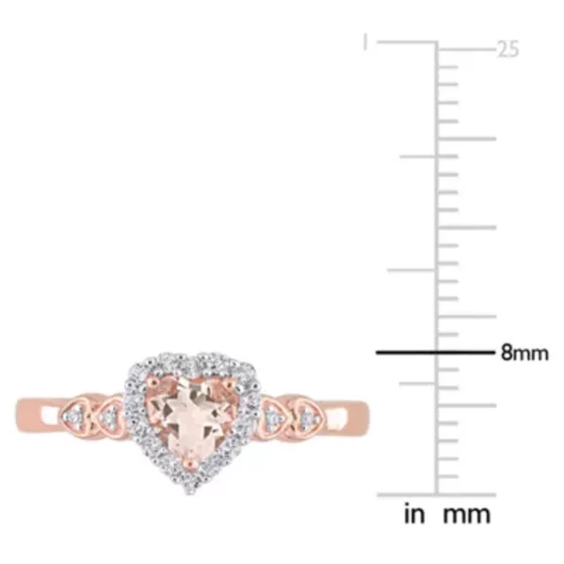 Morganite White Topaz and Diamond Accent Heart Ring Rose Plated Sterling Silver