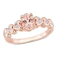 Morganite & White Topaz Ring Rose Gold Plated Sterling Silver