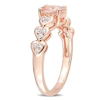 Morganite & White Topaz Ring Rose Gold Plated Sterling Silver