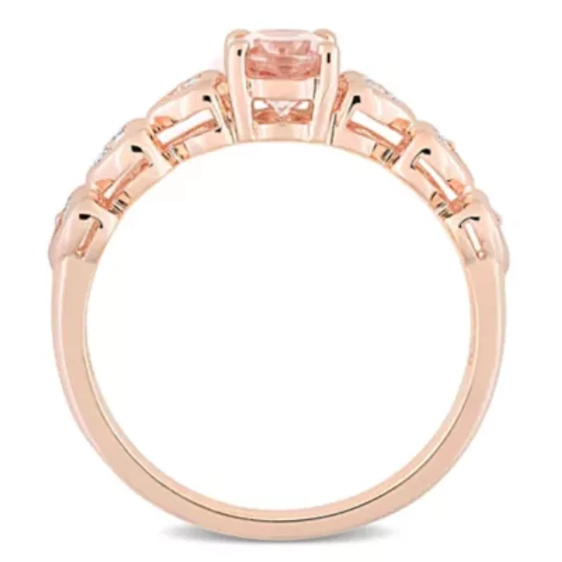 Morganite & White Topaz Ring Rose Gold Plated Sterling Silver