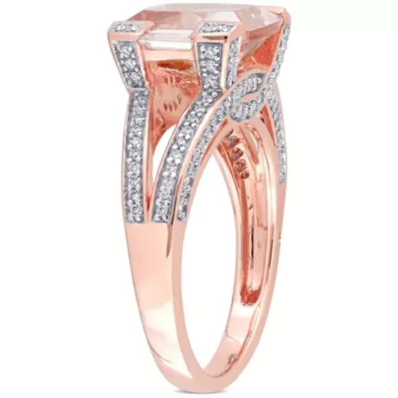 Cushion Morganite and 3/5 CT TW Multi-Shape Diamond Ring 14k Rose Gold