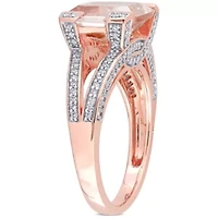 Cushion Morganite and 3/5 CT TW Multi-Shape Diamond Ring 14k Rose Gold