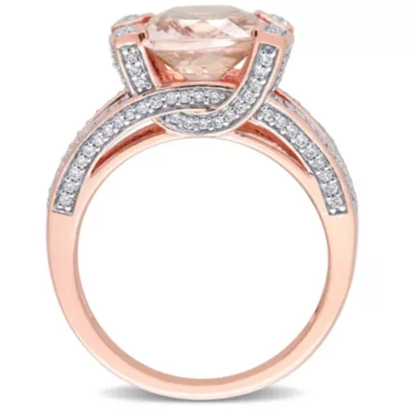 Cushion Morganite and 3/5 CT TW Multi-Shape Diamond Ring 14k Rose Gold