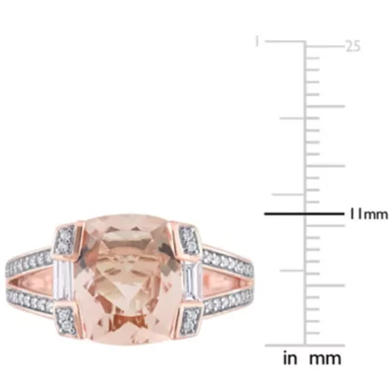 Cushion Morganite and 3/5 CT TW Multi-Shape Diamond Ring 14k Rose Gold