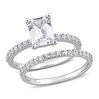 Lab Created Emerald Cut White Sapphire Engagement Ring and Matching Eternity 2pc Set 10K Gold