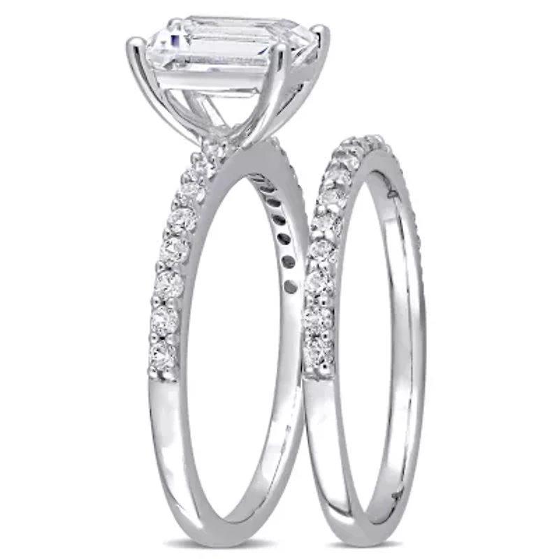 Lab Created Emerald Cut White Sapphire Engagement Ring and Matching Eternity 2pc Set 10K Gold