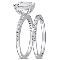Lab Created Emerald Cut White Sapphire Engagement Ring and Matching Eternity 2pc Set 10K Gold
