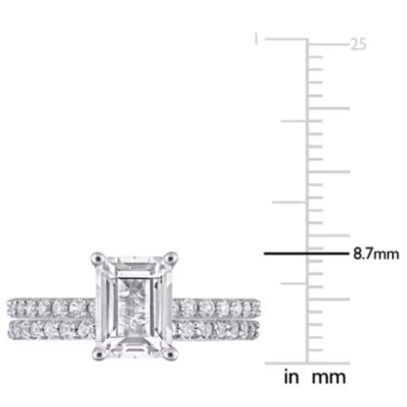 Lab Created Emerald Cut White Sapphire Engagement Ring and Matching Eternity 2pc Set 10K Gold