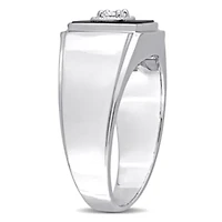Square Black Onyx and 1/6 CT TW Diamond Men's Ring Sterling Silver