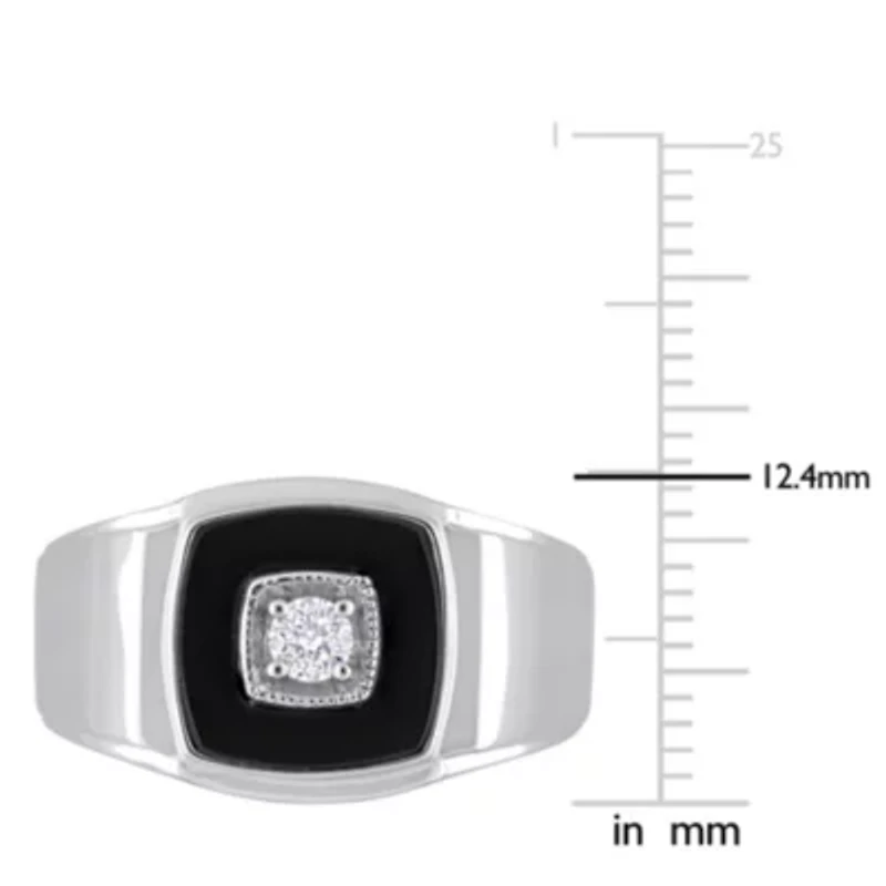 Square Black Onyx and 1/6 CT TW Diamond Men's Ring Sterling Silver