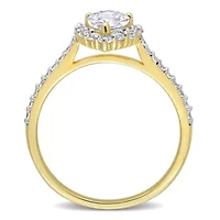 Lab Created White Sapphire Halo Teardrop Ring Yellow Plated Sterling Silver