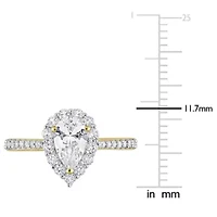 Lab Created White Sapphire Halo Teardrop Ring Yellow Plated Sterling Silver