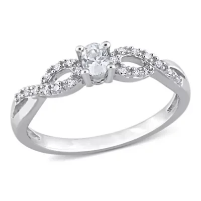 Lab Created White Sapphire and 1/10 CT TW Diamond Infinity Engagement Ring Sterling Silver