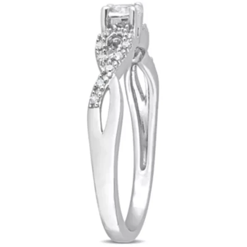 Lab Created White Sapphire and 1/10 CT TW Diamond Infinity Engagement Ring Sterling Silver
