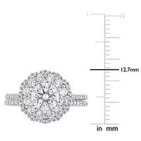 Lab Created White Sapphire and 1/10 CT TW Diamond Accent Double Halo Floral Design Bridal Ring Set 10k Gold