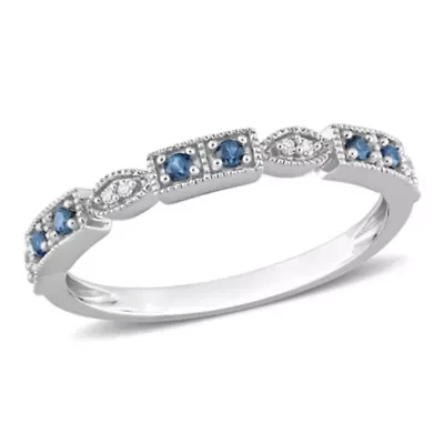 Sapphire and Diamond Accent Semi-Eternity Ring 10k White Gold