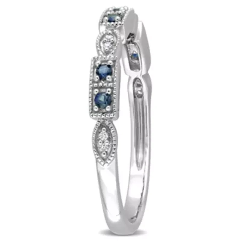 Sapphire and Diamond Accent Semi-Eternity Ring 10k White Gold