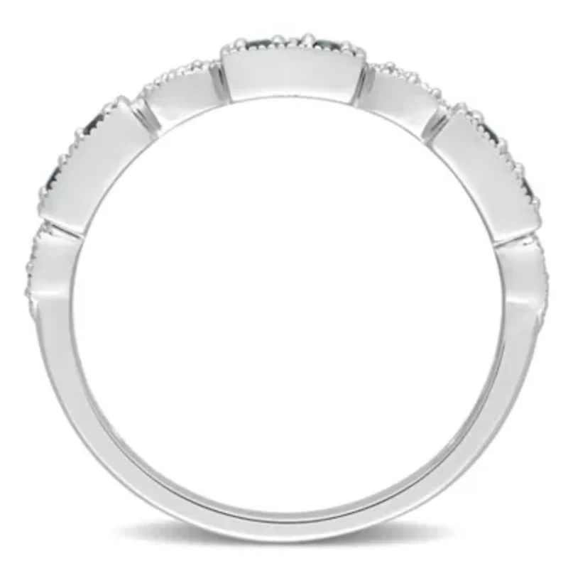 Sapphire and Diamond Accent Semi-Eternity Ring 10k White Gold