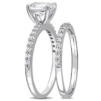 Lab Created Oval Cut White Sapphire Engagement Ring and Matching Eternity 2pc Set 10K Gold