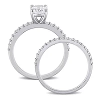 Lab Created Oval Cut White Sapphire Engagement Ring and Matching Eternity 2pc Set 10K Gold