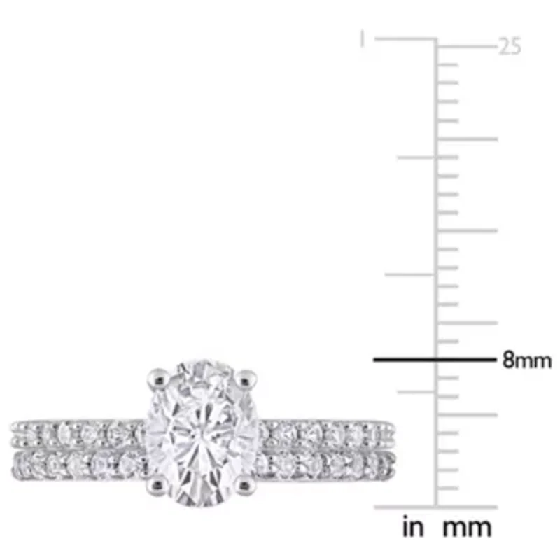 Lab Created Oval Cut White Sapphire Engagement Ring and Matching Eternity 2pc Set 10K Gold