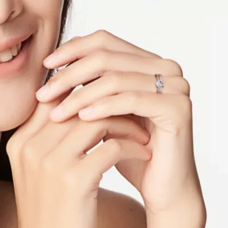 Lab Created Oval Cut White Sapphire Engagement Ring and Matching Eternity 2pc Set 10K Gold