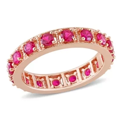 Lab Created Ruby Eternity Ring Rose Plated Sterling Silver