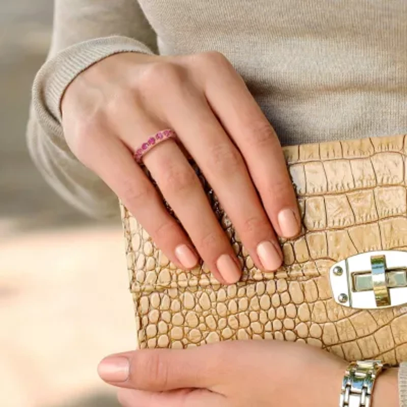Lab Created Ruby Eternity Ring Rose Plated Sterling Silver