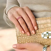 Lab Created Ruby Eternity Ring Rose Plated Sterling Silver