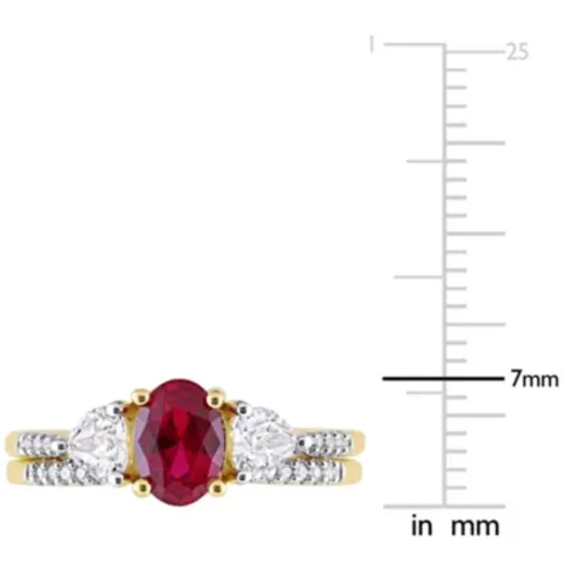Lab Created Ruby White Sapphire and 1/10 CT TW Diamond Bridal Ring Set 10k Yellow Gold