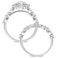 Lab Created White Sapphire and Diamond Accent Halo Floral Design Bridal Ring Set 10k Gold