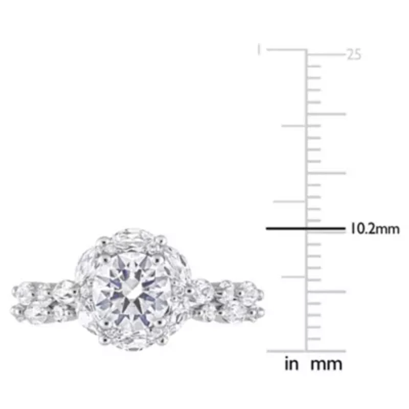 Lab Created White Sapphire and Diamond Accent Halo Floral Design Bridal Ring Set 10k Gold
