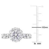 Lab Created White Sapphire and Diamond Accent Halo Floral Design Bridal Ring Set 10k Gold
