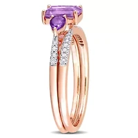 Rose de France Amethyst and 1/10 CT TW Diamond Bridal Ring Set 10k Gold