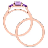 Rose de France Amethyst and 1/10 CT TW Diamond Bridal Ring Set 10k Gold