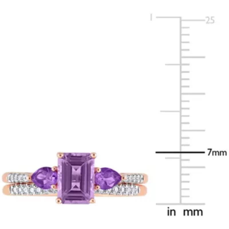 Rose de France Amethyst and 1/10 CT TW Diamond Bridal Ring Set 10k Gold